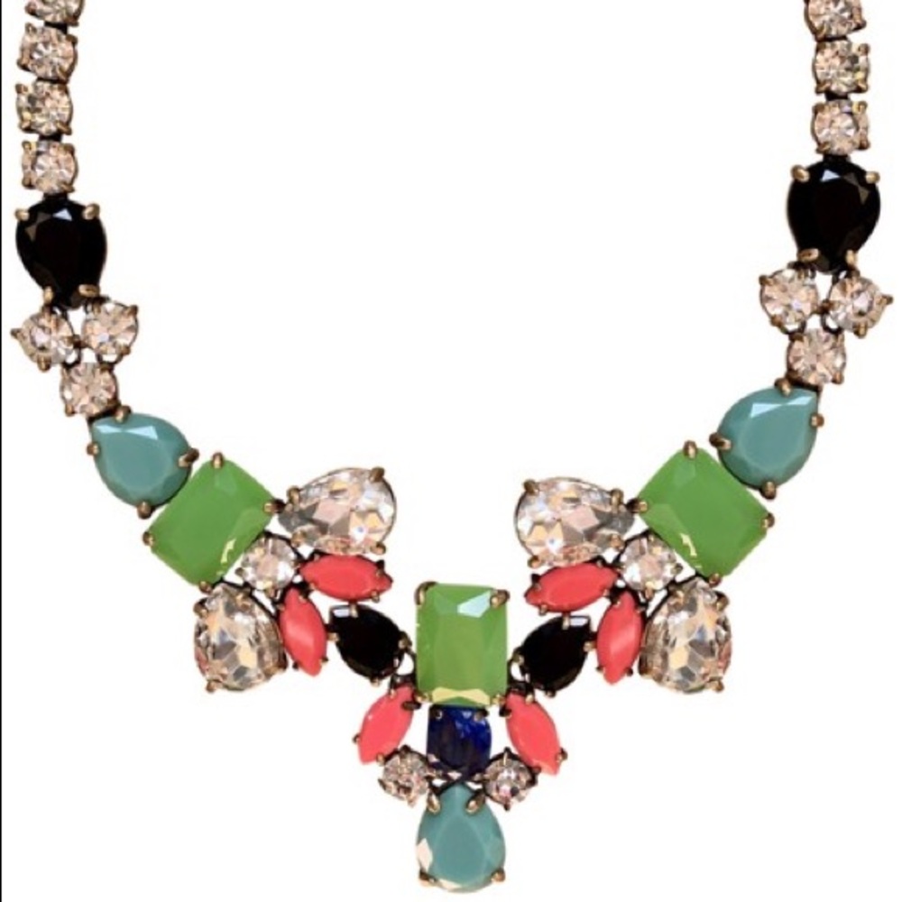 J.Crew Neon Collage Crystal Statement Necklace - image 1
